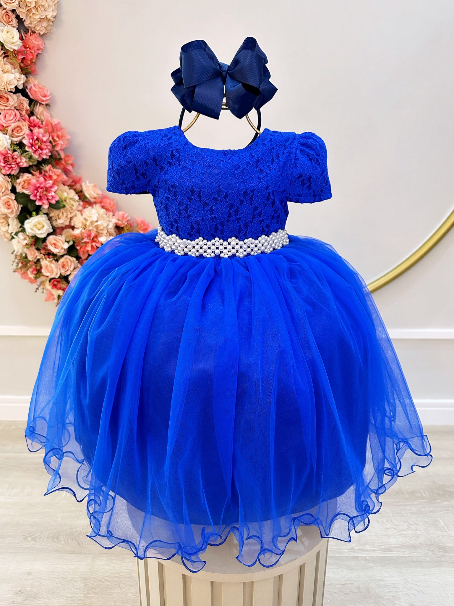 Vestido Infantil Azul Royal Tule C/ Renda Casamento Luxo – MayaPitaya
