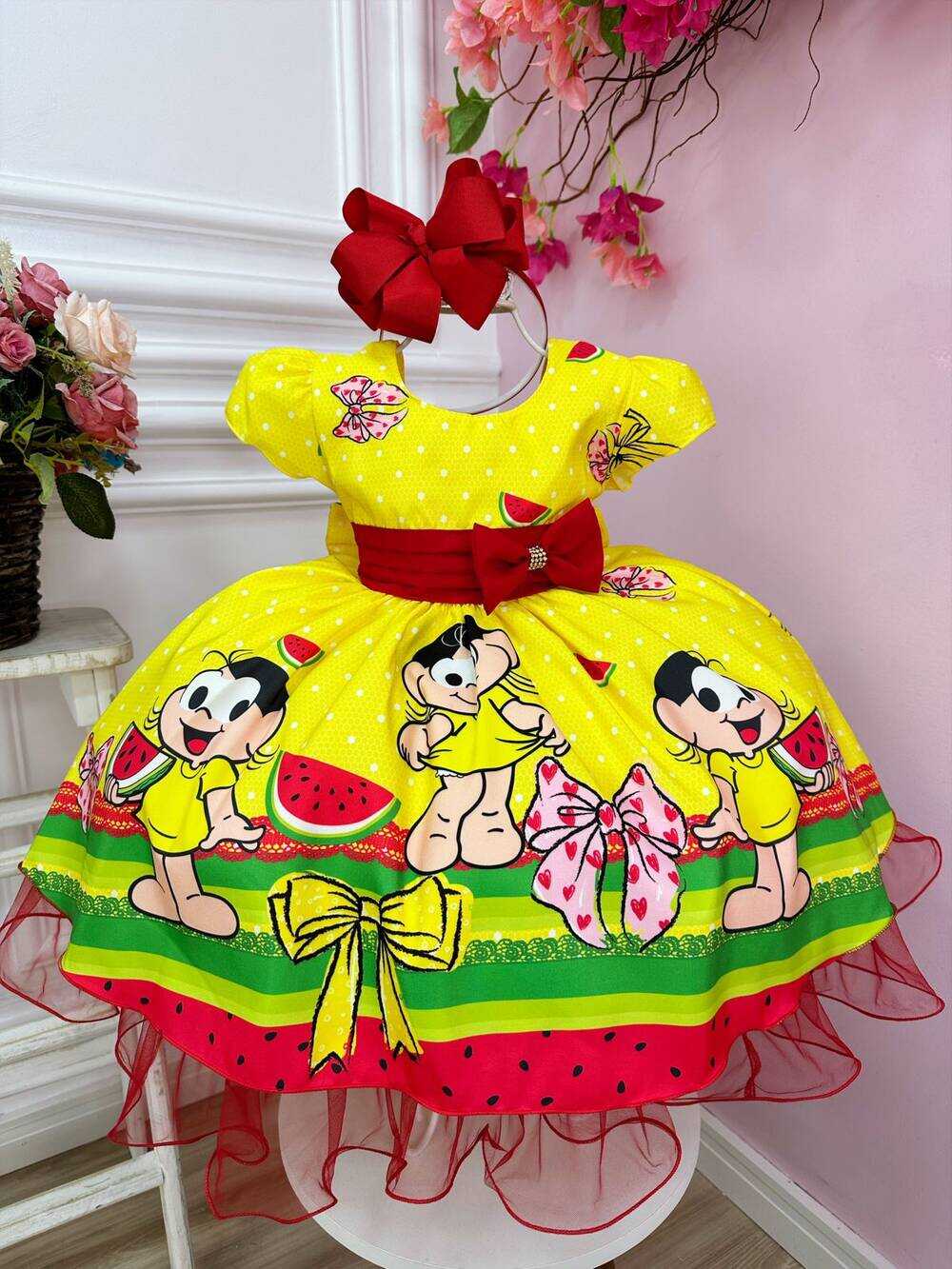 Vestido Infantil Magali Amarelo Laços Strass