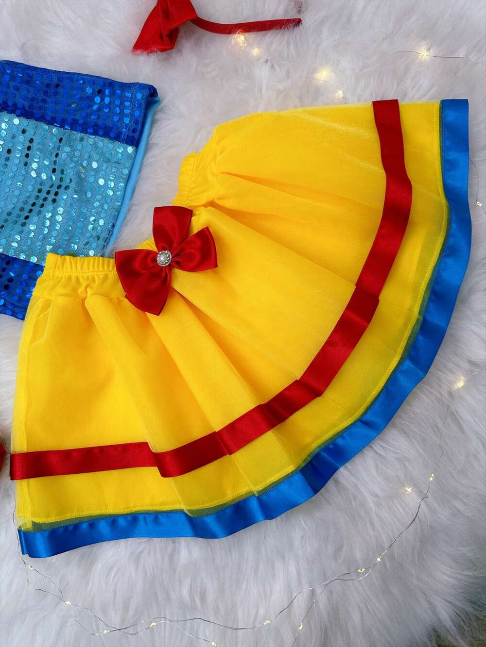 Fantasia Infantil Branca de Neve Blusa Saia Com Tiara