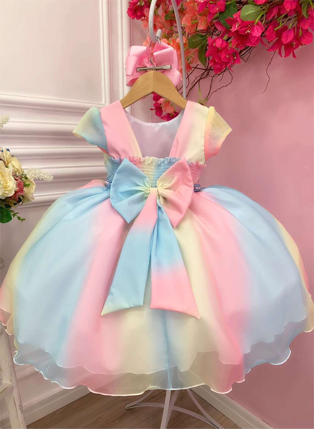 Vestido Infantil Chuva de Amor Bênçãos Com Cinto Pérolas