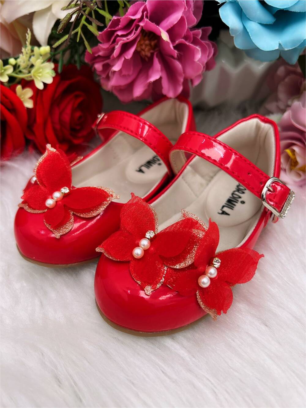 Sapatinho Vermelho Verniz C/ Aplique Borboleta Glitter Luxo