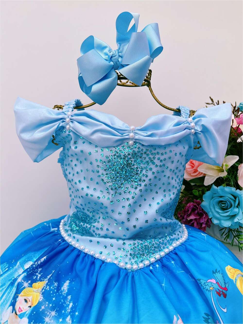 Vestido Infantil Princesa Cinderela Glitter Luxo Festa