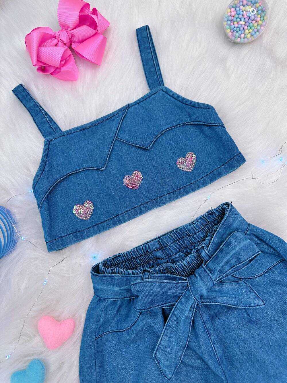 Conjunto Jeans Love Fashion Festas Luxo