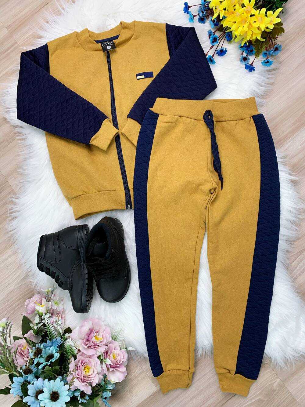 Conjunto de Moletom Jaqueta e Calça Caqui e Azul Marinho