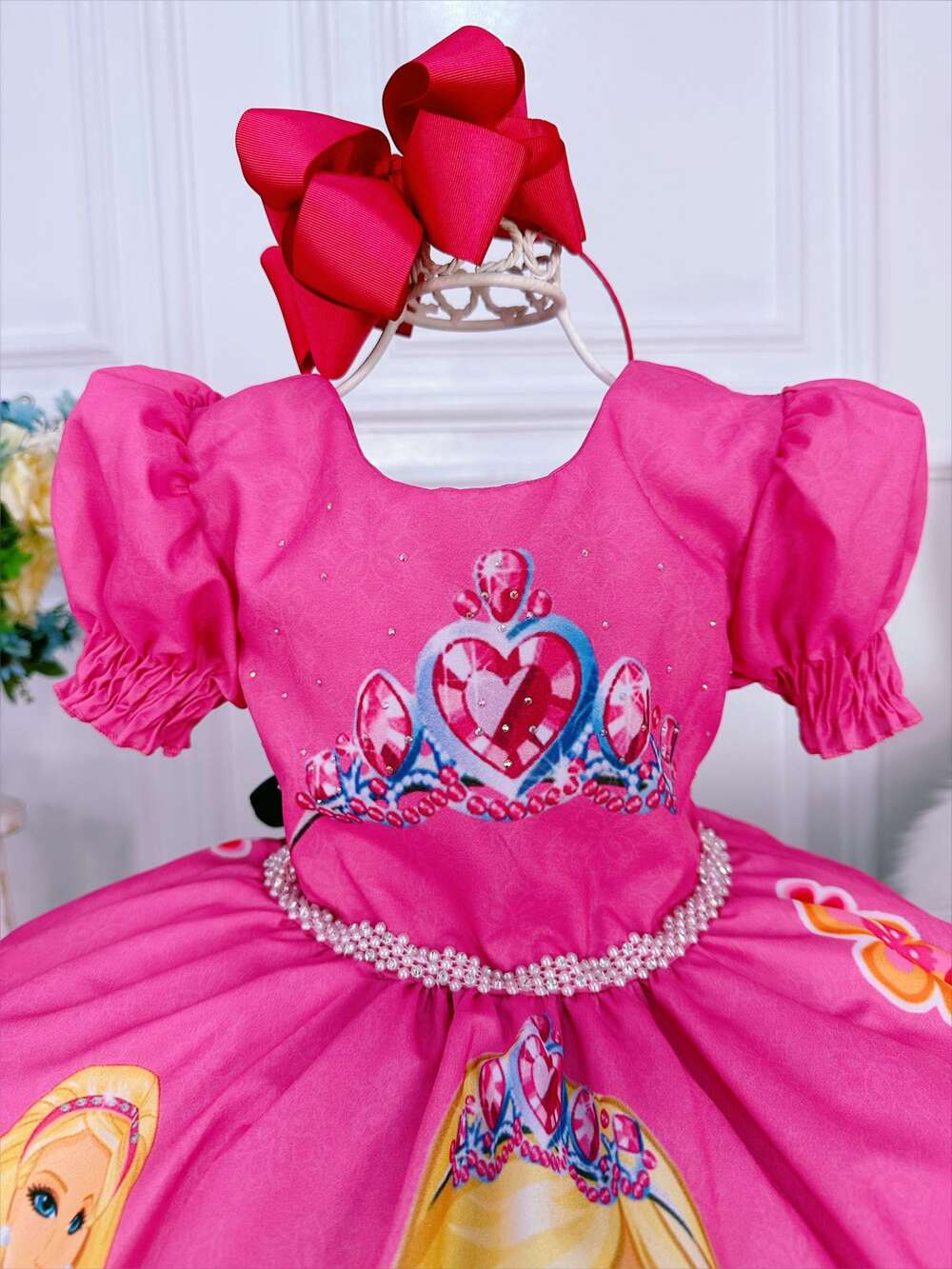 Vestido Infantil Princesa Barbie Rosa Chiclete Com Cinto