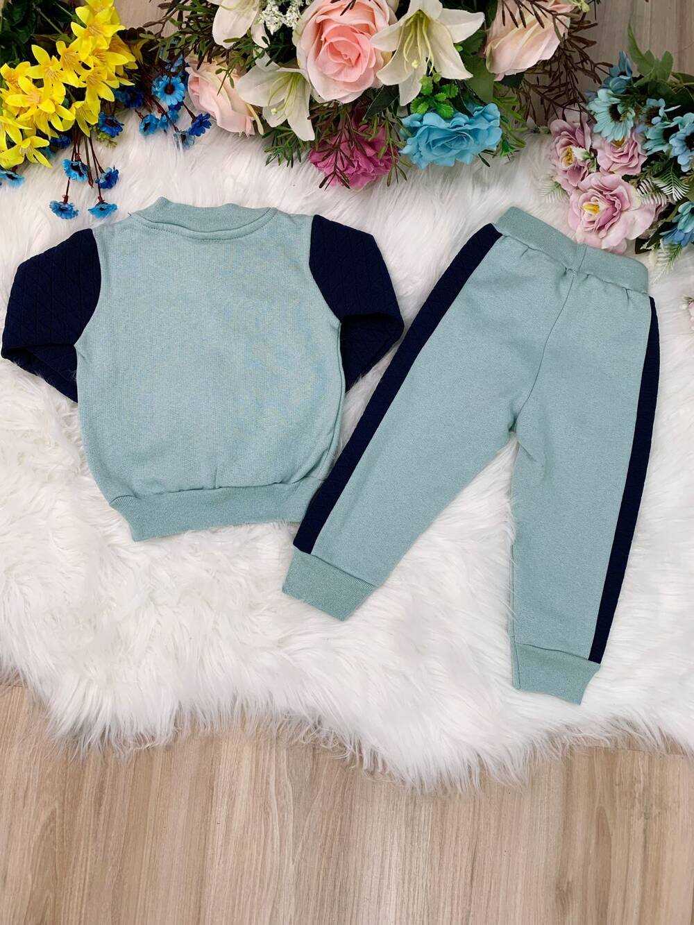 Conjunto de Moletom Jaqueta e Calça Verde e Azul Marinho