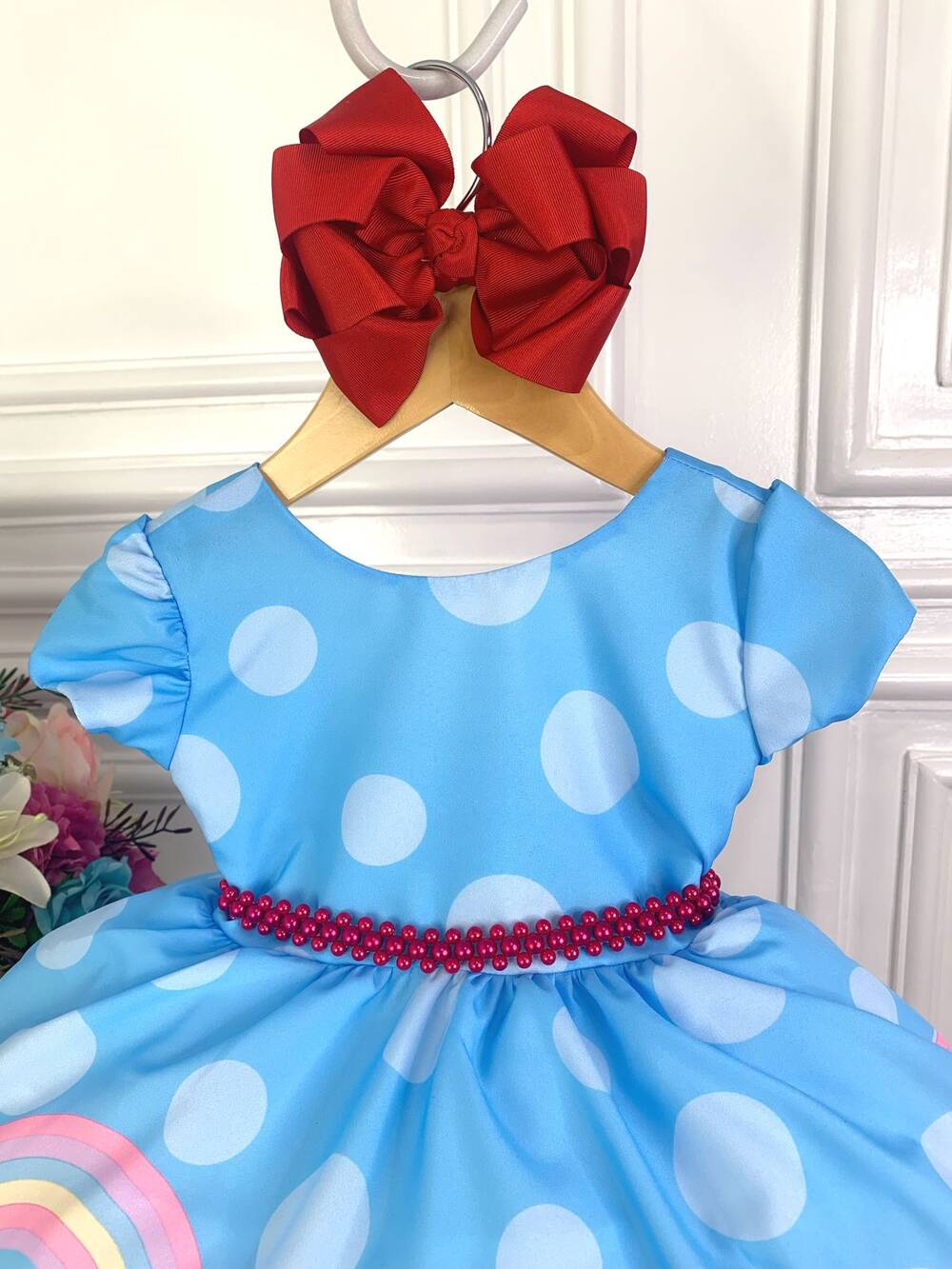 Vestido Infantil Azul Galinha Pintadinha na Fazenda Luxo