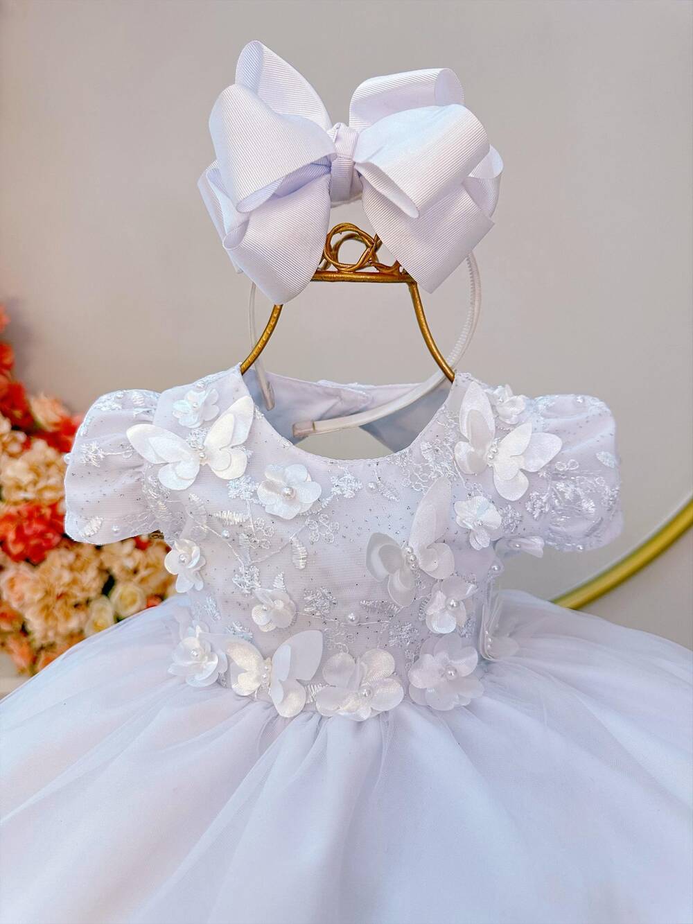 Vestido Infantil Bebê Branco C/ Renda Jardim Encantado Festa