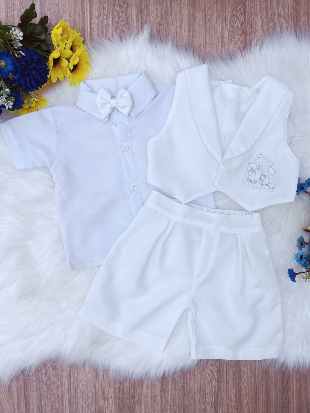 Conjunto Social Short Camisa Gravata Branco Toys