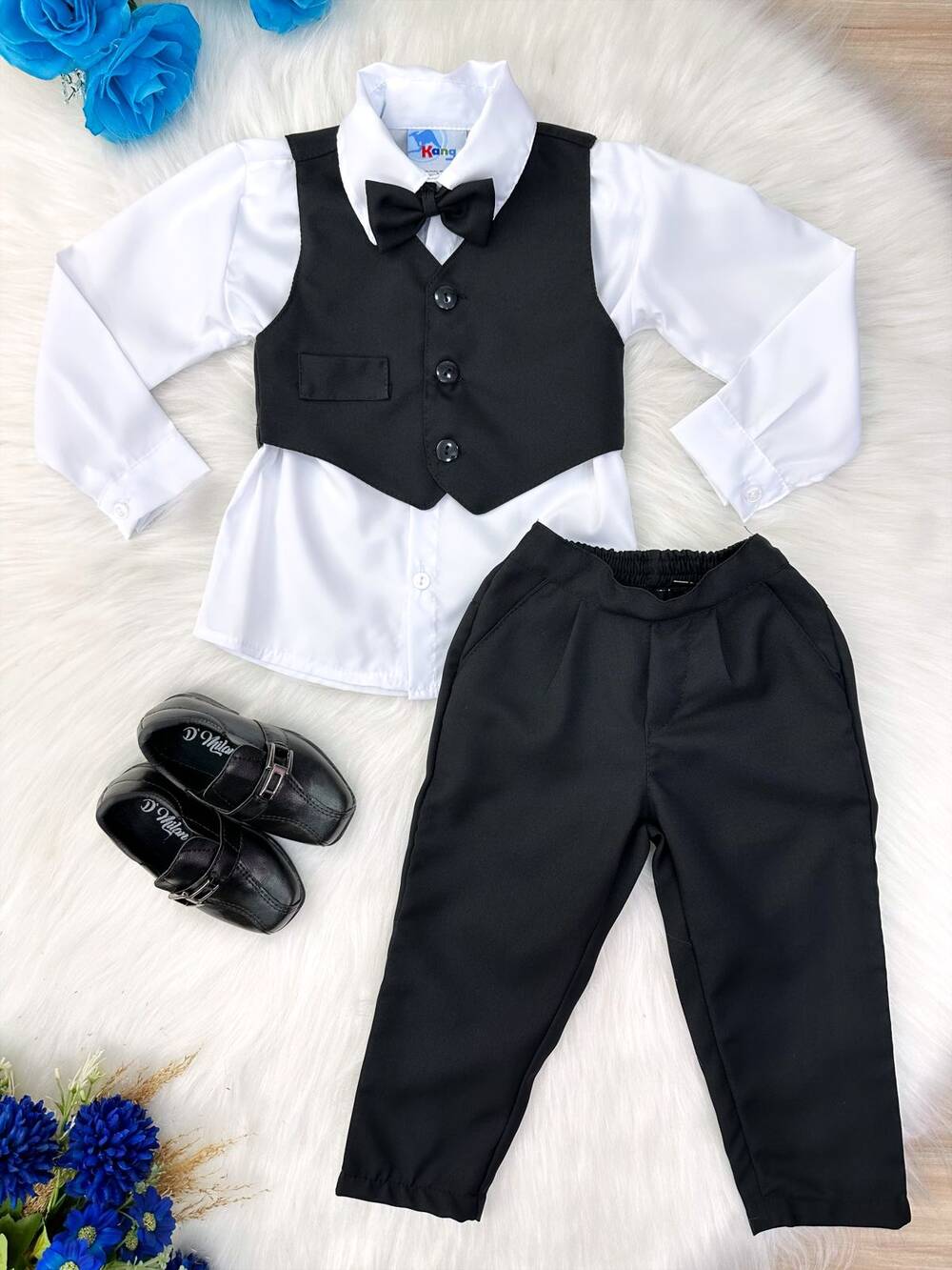 Conjunto Social Camisa Branca C/ Colete Calça Gravata Preto