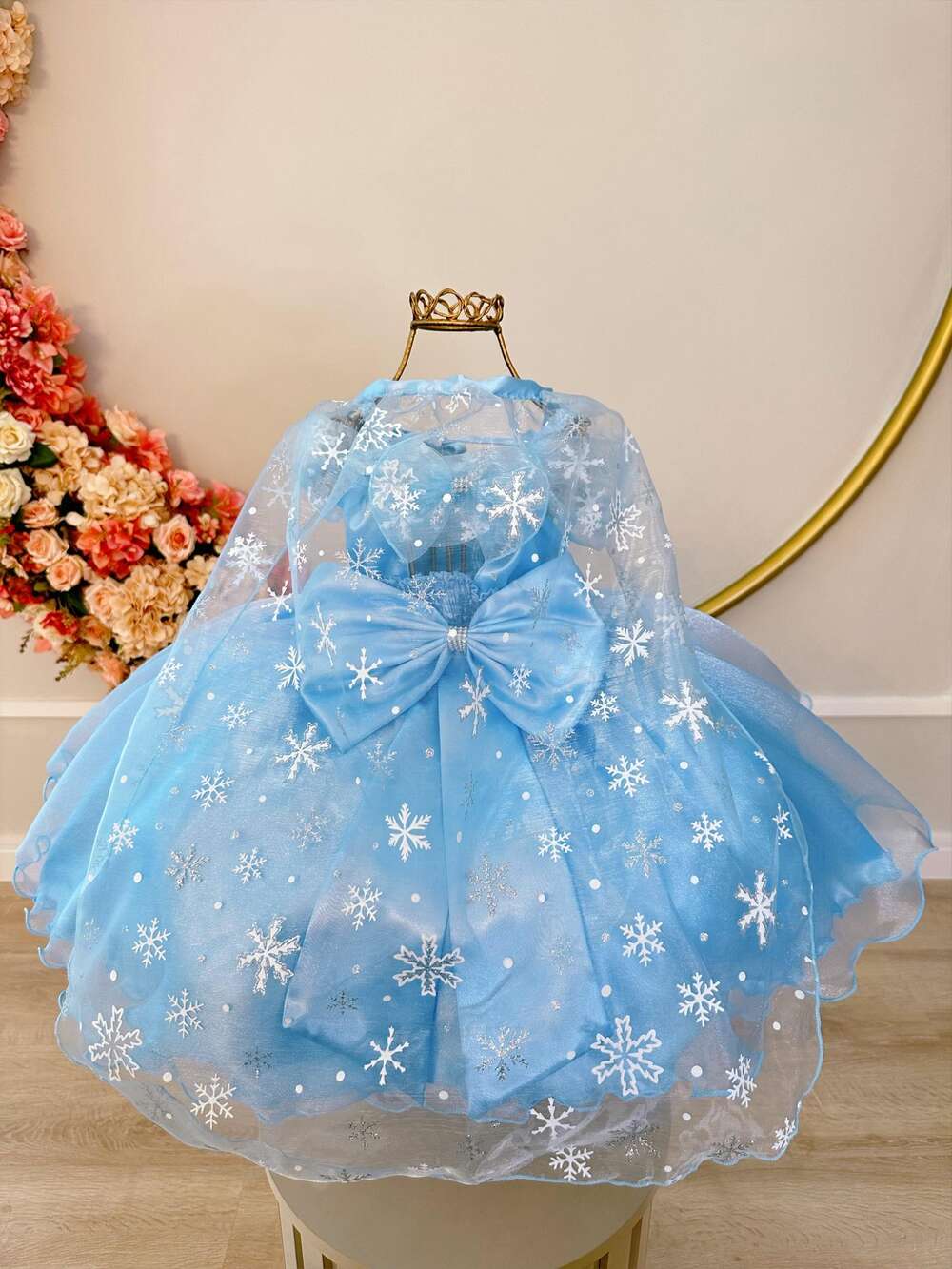 Vestido Infantil Frozen C/ Capa e Laço Princesas Luxo Festas