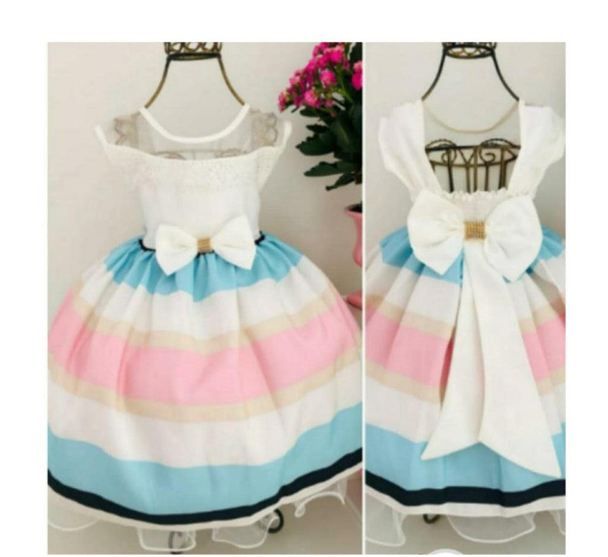 Vestido Infantil Arco Iris Luxo Laço Princesas