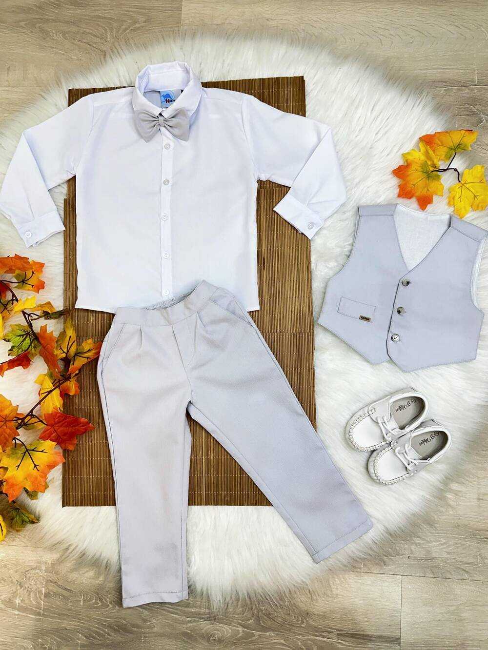 Conjunto Social Colete Calça Gravata Cinza e Camisa Branca