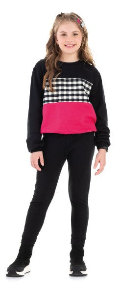 Conjunto de Moletom Blusa e Calça Preto C/ Pink