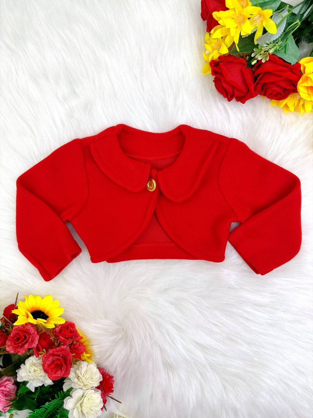 Bolero Infantil Vermelho Soft Luxo Com Gola e Botão