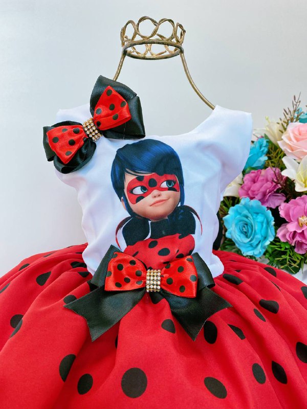 Vestido Infantil Lady Bug Branco e Vermelho com Lacinho