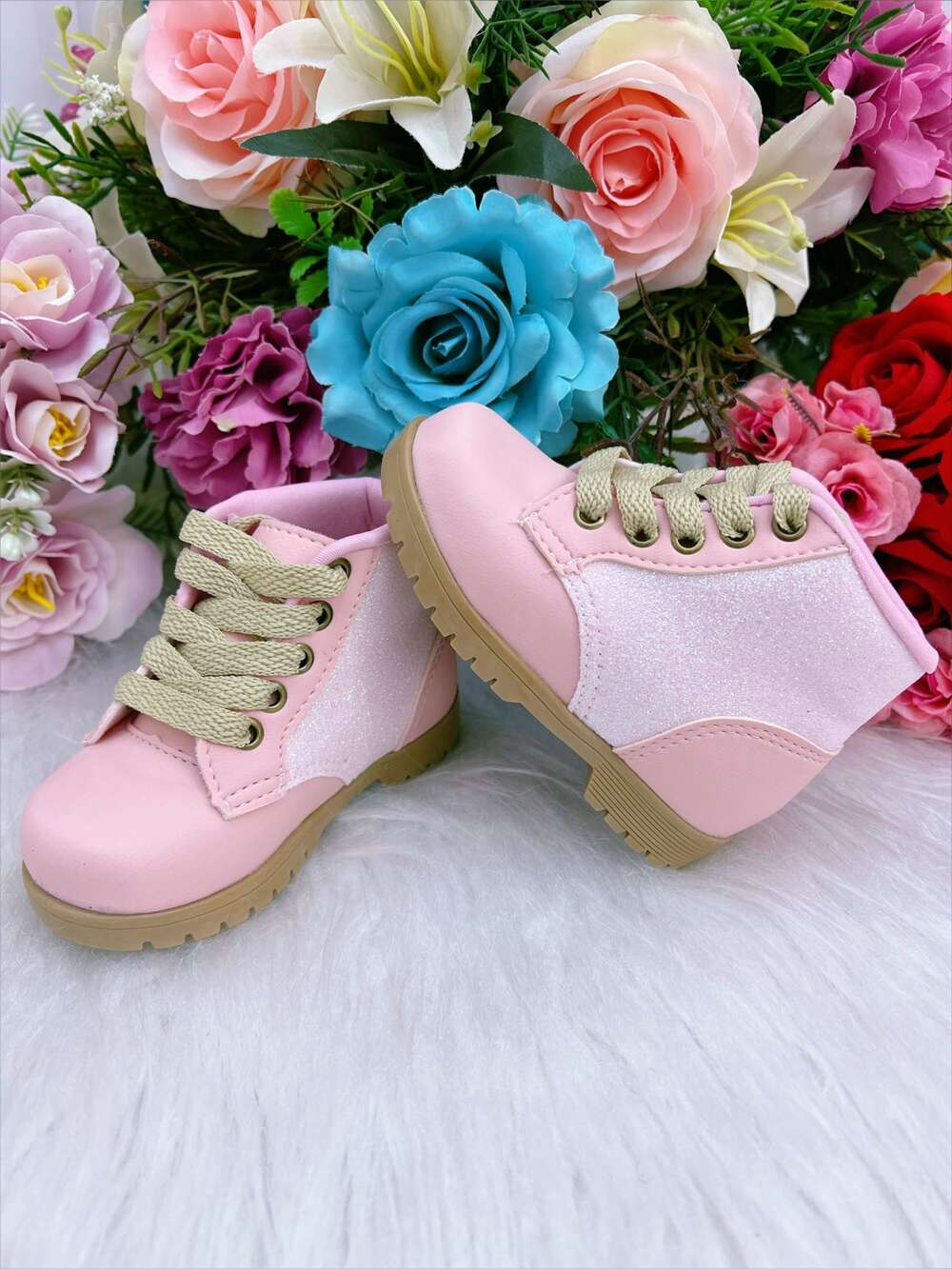 Coturno Infantil Rosa Com Brilho e Cadarço