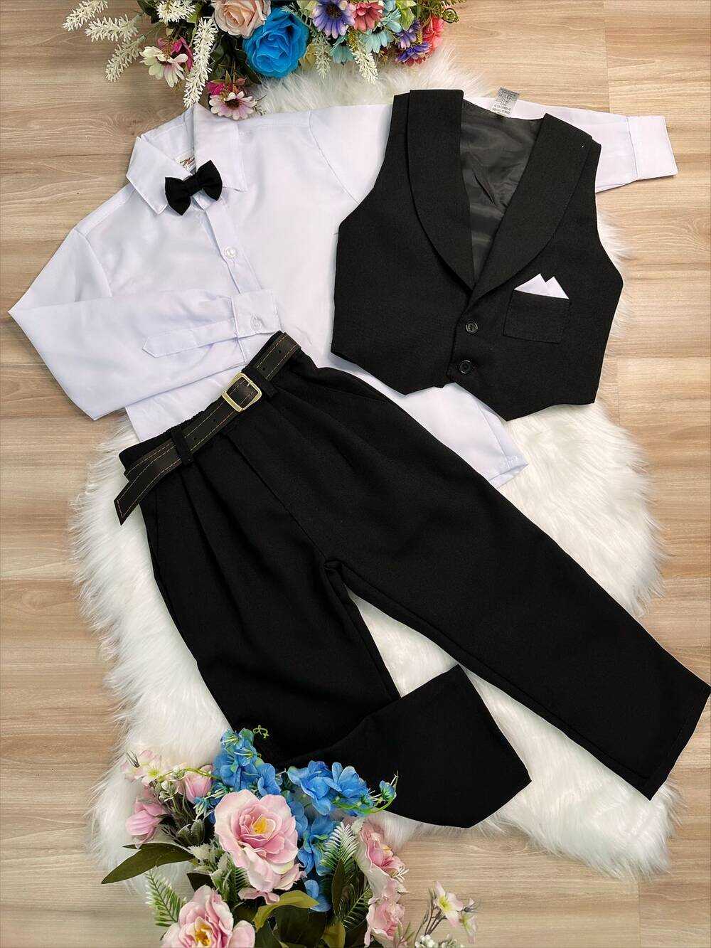 Conjunto Social Colete Calça Gravata Preto e Camisa Branca