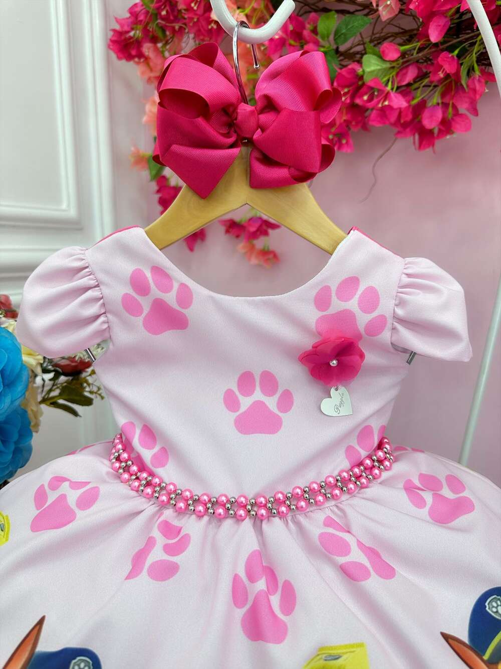 Vestido Infantil Patrulha Canina Rosa Barrado Chiclete