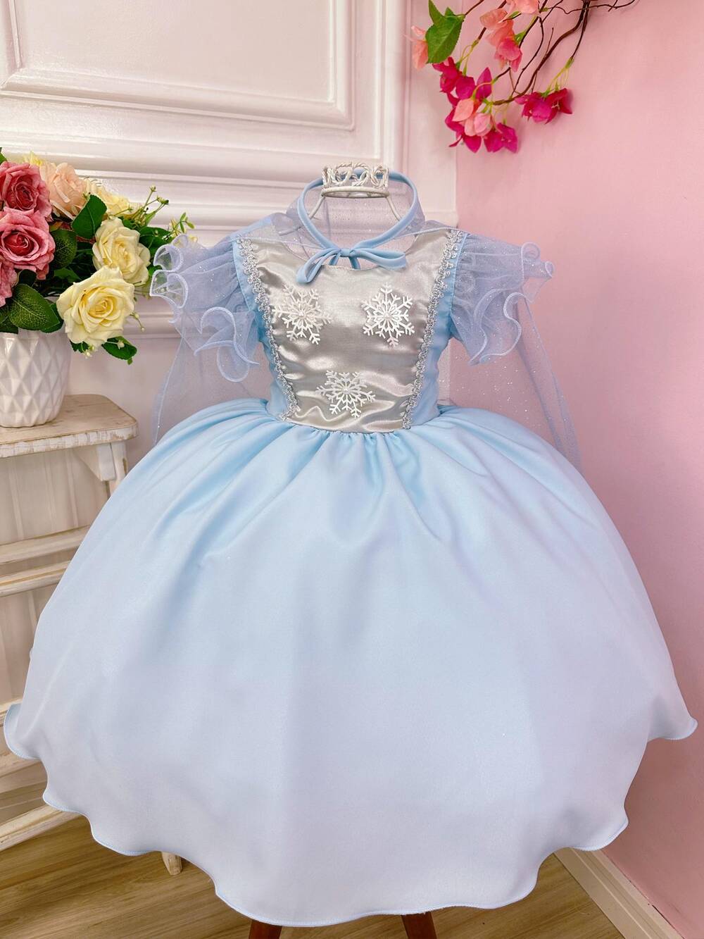 Vestido Infantil Princesas Frozen Elsa e Anna C/ Capa