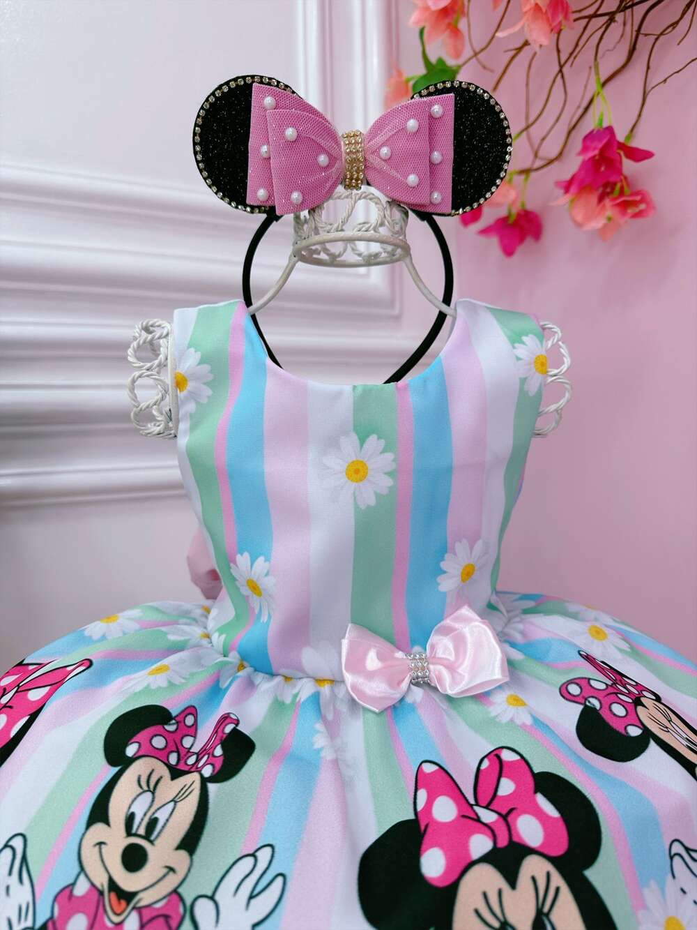 Vestido Infantil Minnie Colorido Florido Margaridas Luxo