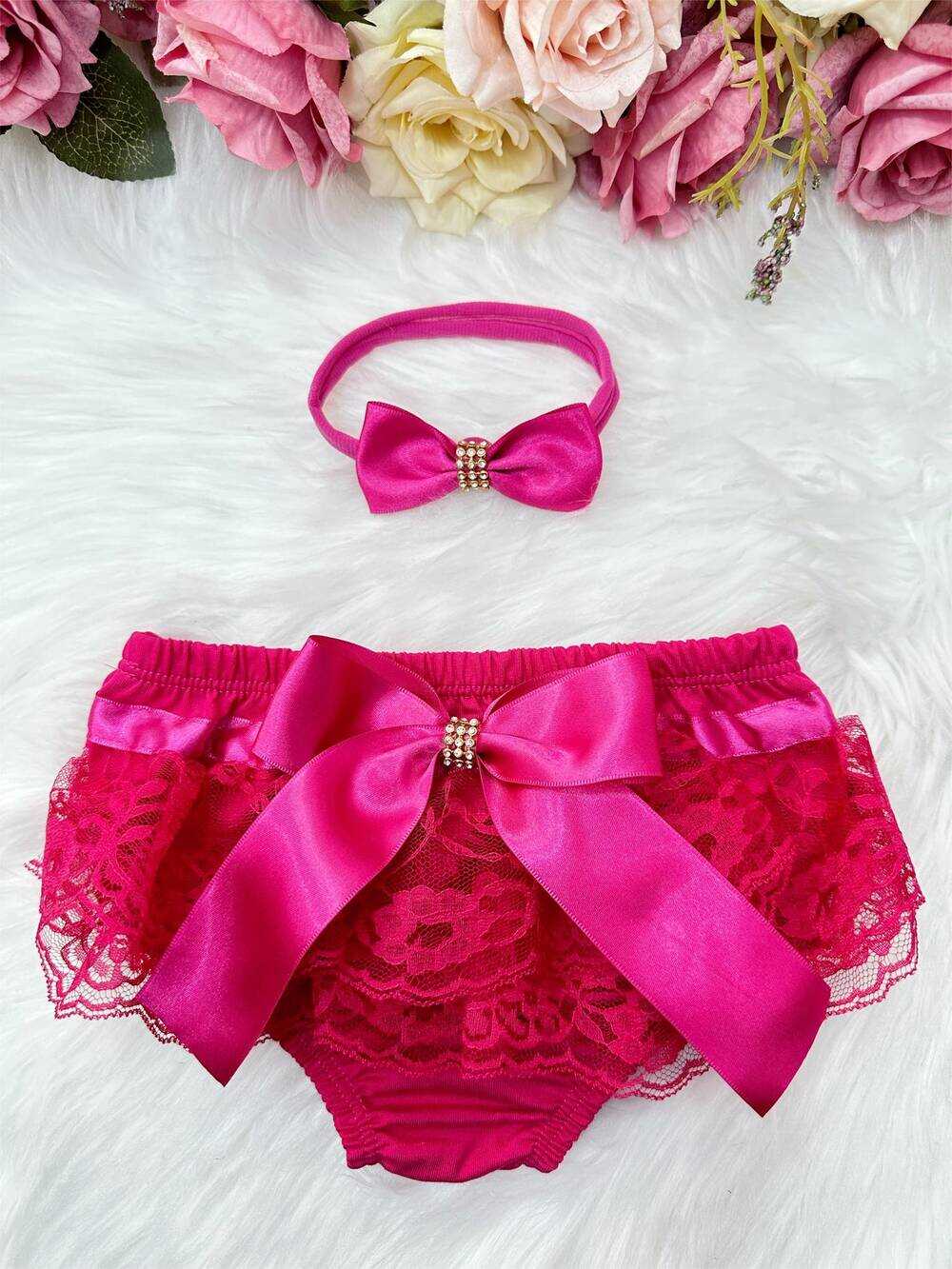 Kit Calcinha Bunda Rica Pink C/ Faixa e Lacinho Strass