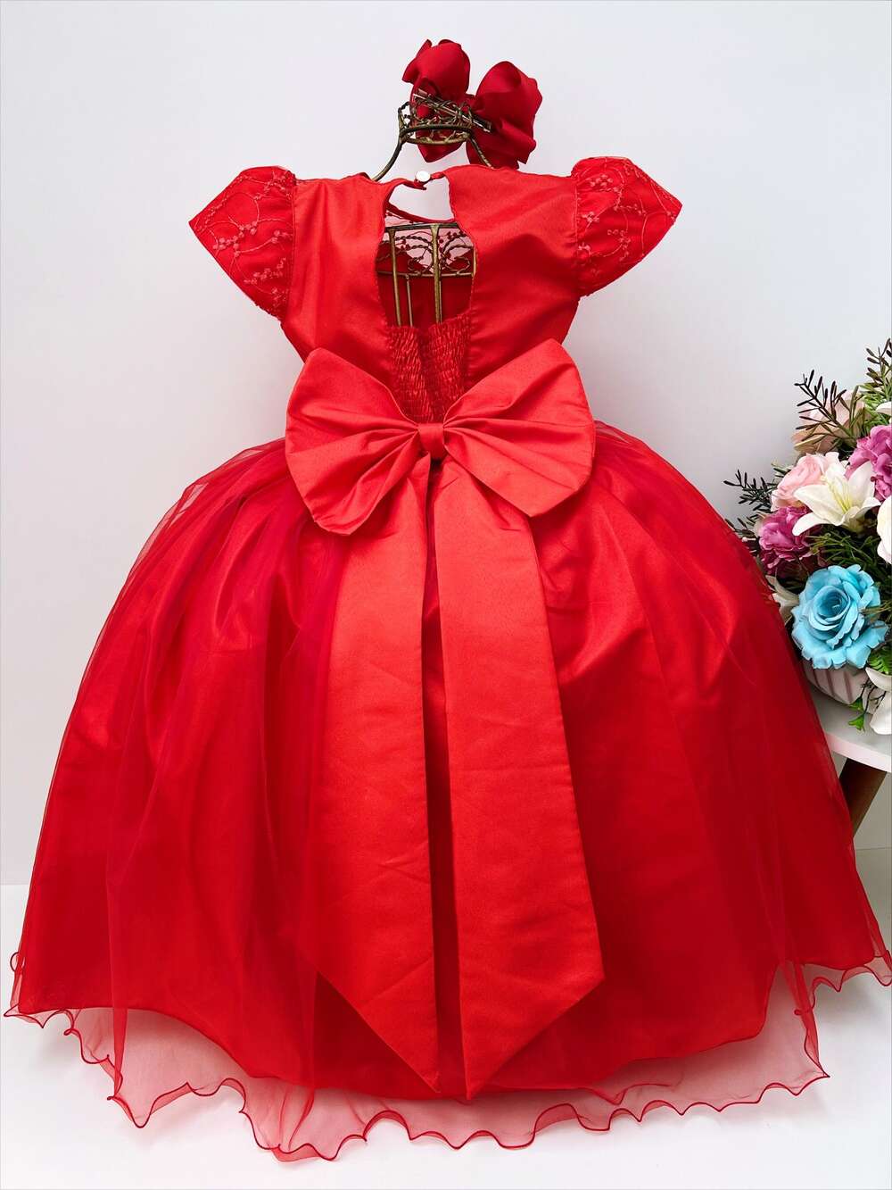 Vestido Infantil Damas Honra Vermelho Casamento Pérola Renda