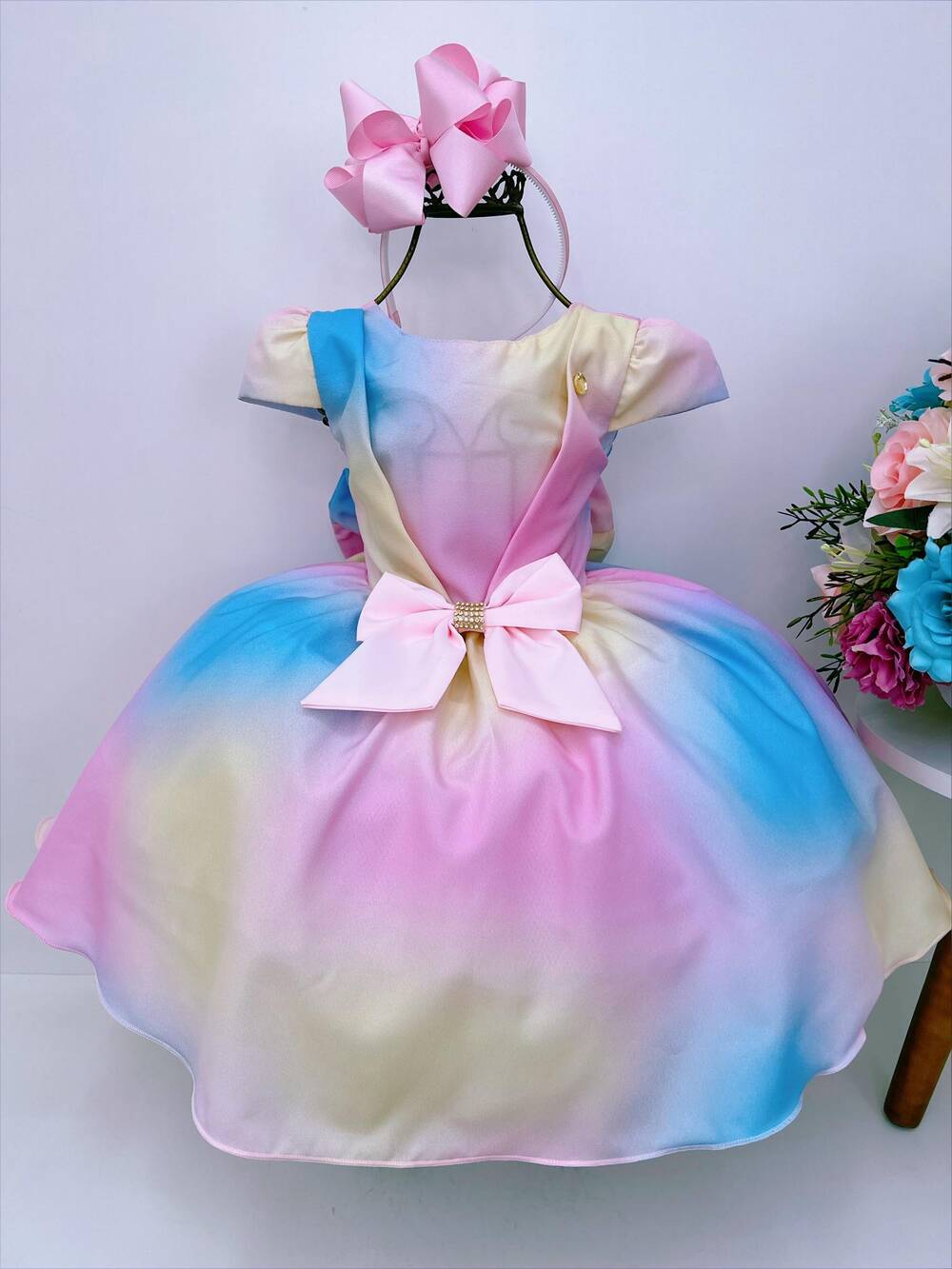 Vestido Infantil Colorido Circo Chuva de amor Luxo