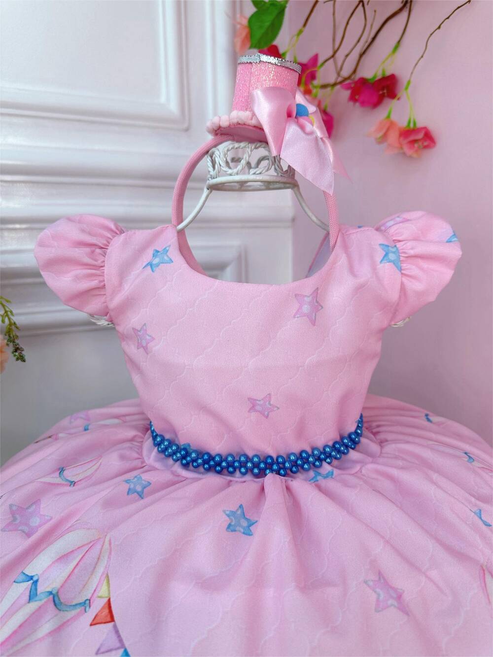 Vestido Infantil Rosa Turma do Circo Com Estrelas Festas