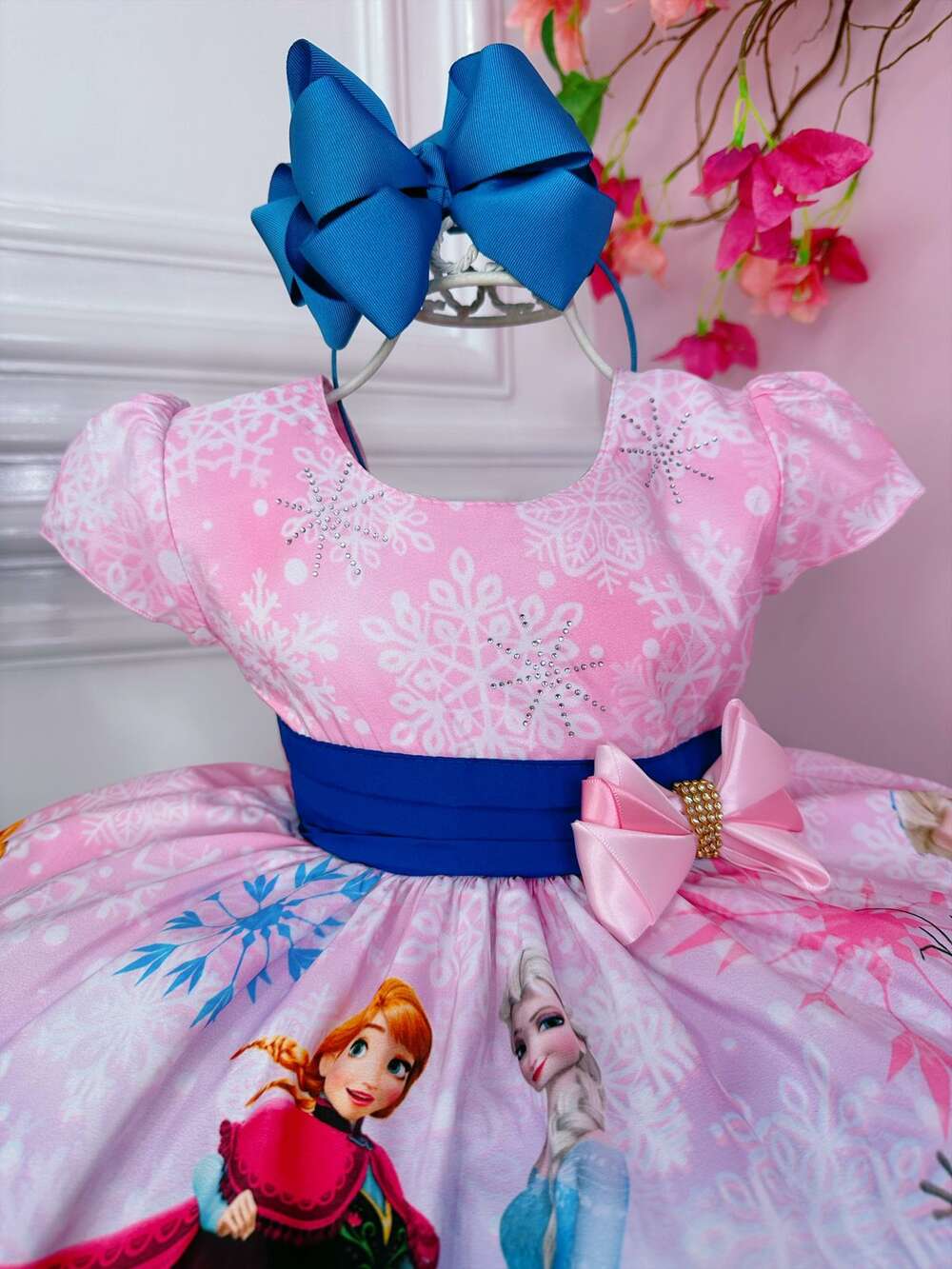 Vestido Infantil Frozen e Olaf Princesas C/ Broche de Laço