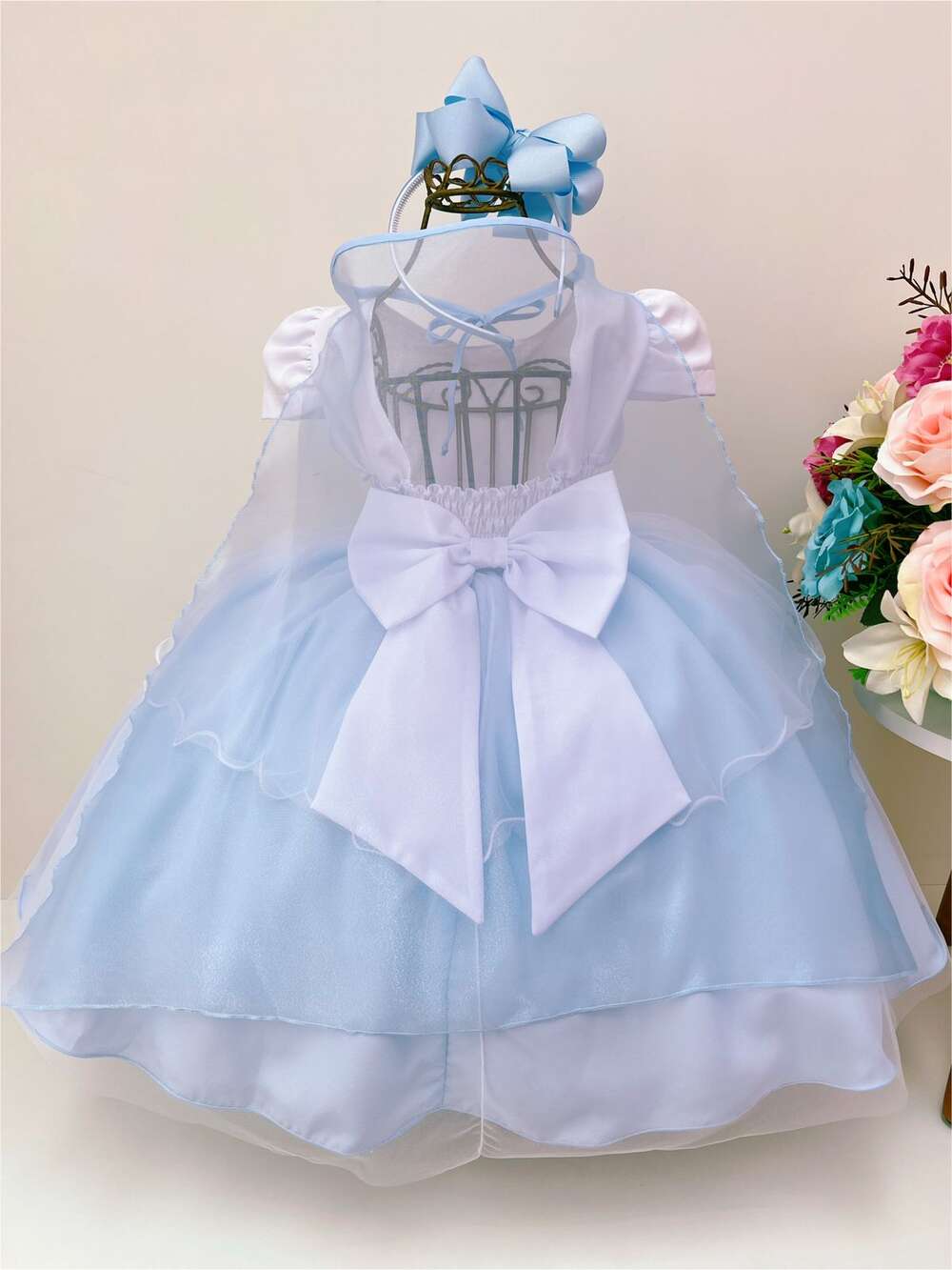 VESTIDO INFANTIL FROZEN COM CAPA PÉROLAS FESTAS DE PRINCESAS