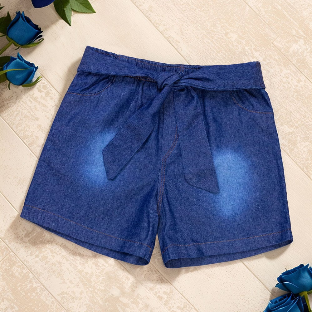 Shorts Infantil Jeans Com Faixa Amarração – Super Estiloso