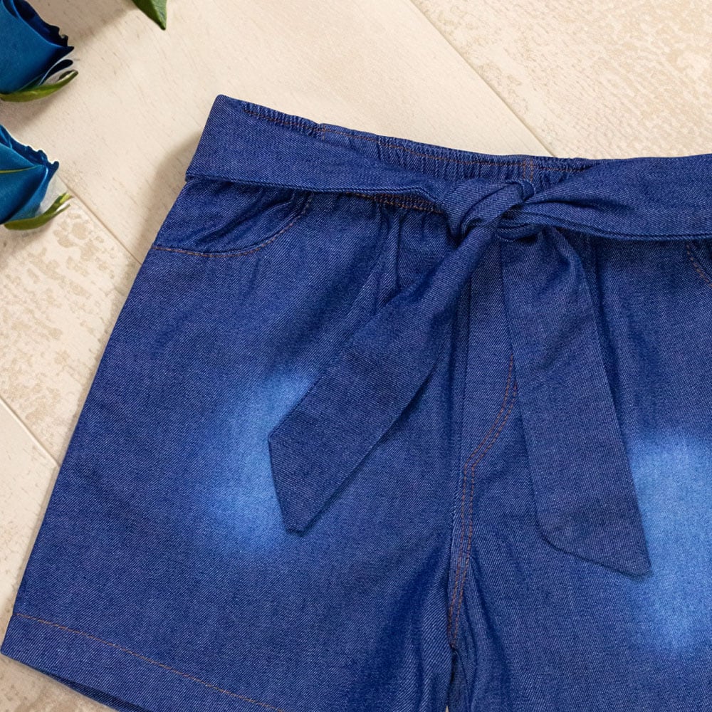 Shorts Infantil Jeans Com Faixa Amarração – Super Estiloso