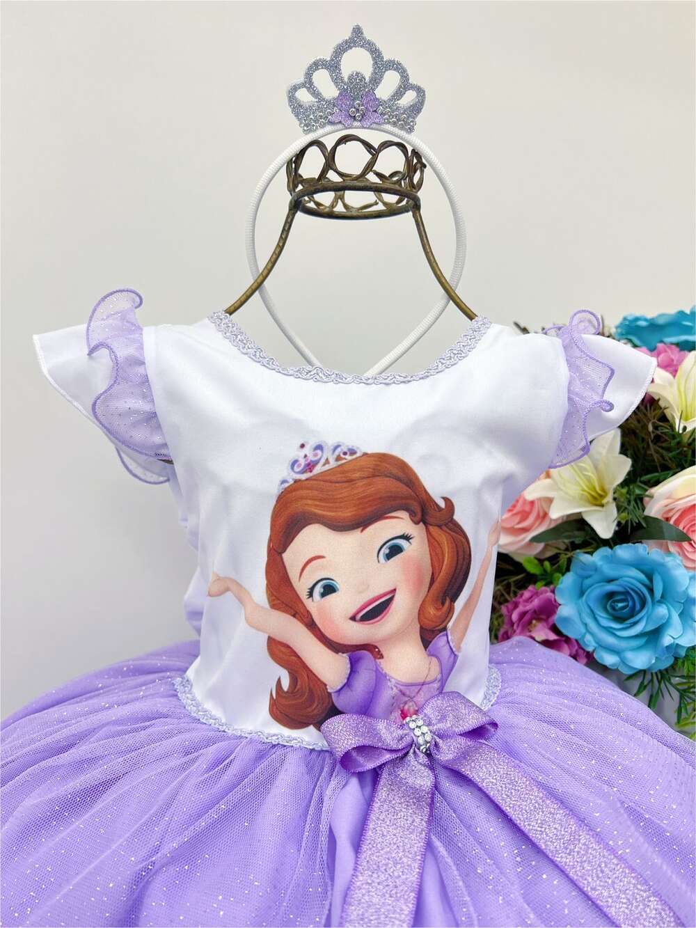 Vestido Infantil Princesa Sofia Luxo Strass Tiara Festa