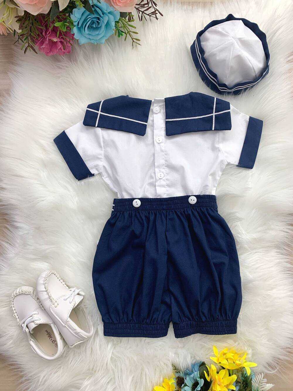 Conjunto Marinheiro Camisa Short e Boina Azul Marinho PMG