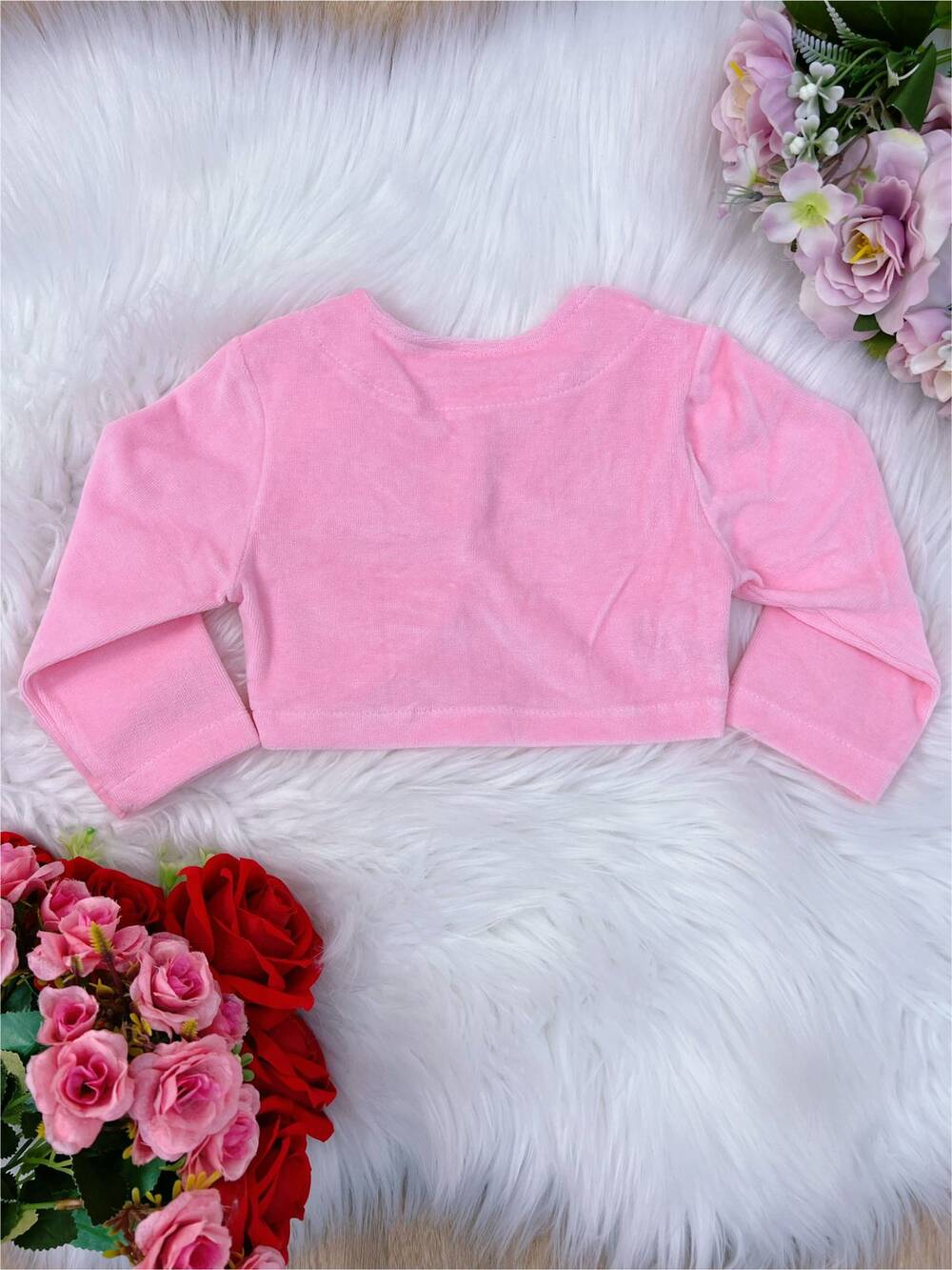 Bolero Infantil Rosa Bebê Plush Luxo Com Botão