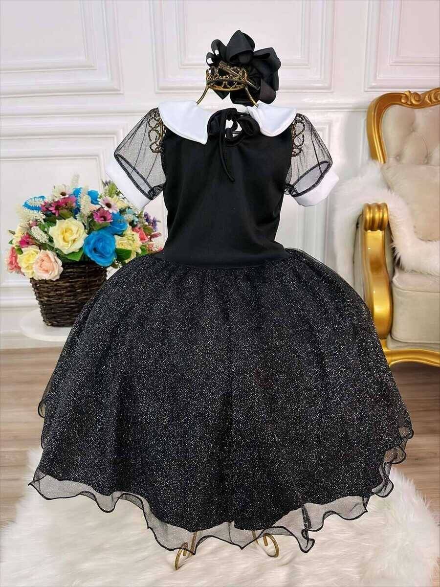 Vestido Infantil Wandinha C/ Glitter Princesas