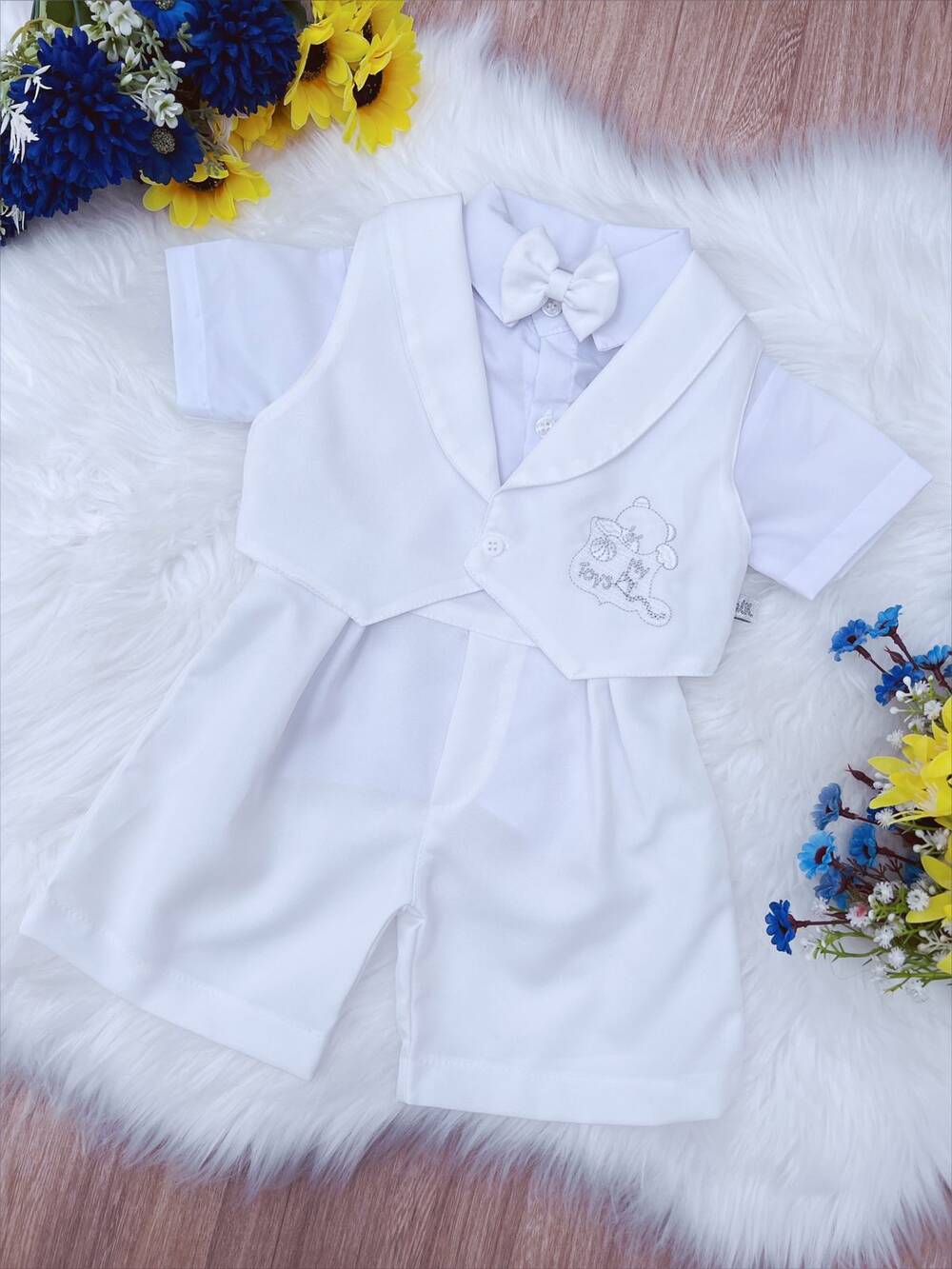 Conjunto Social Short Camisa Gravata Branco Toys