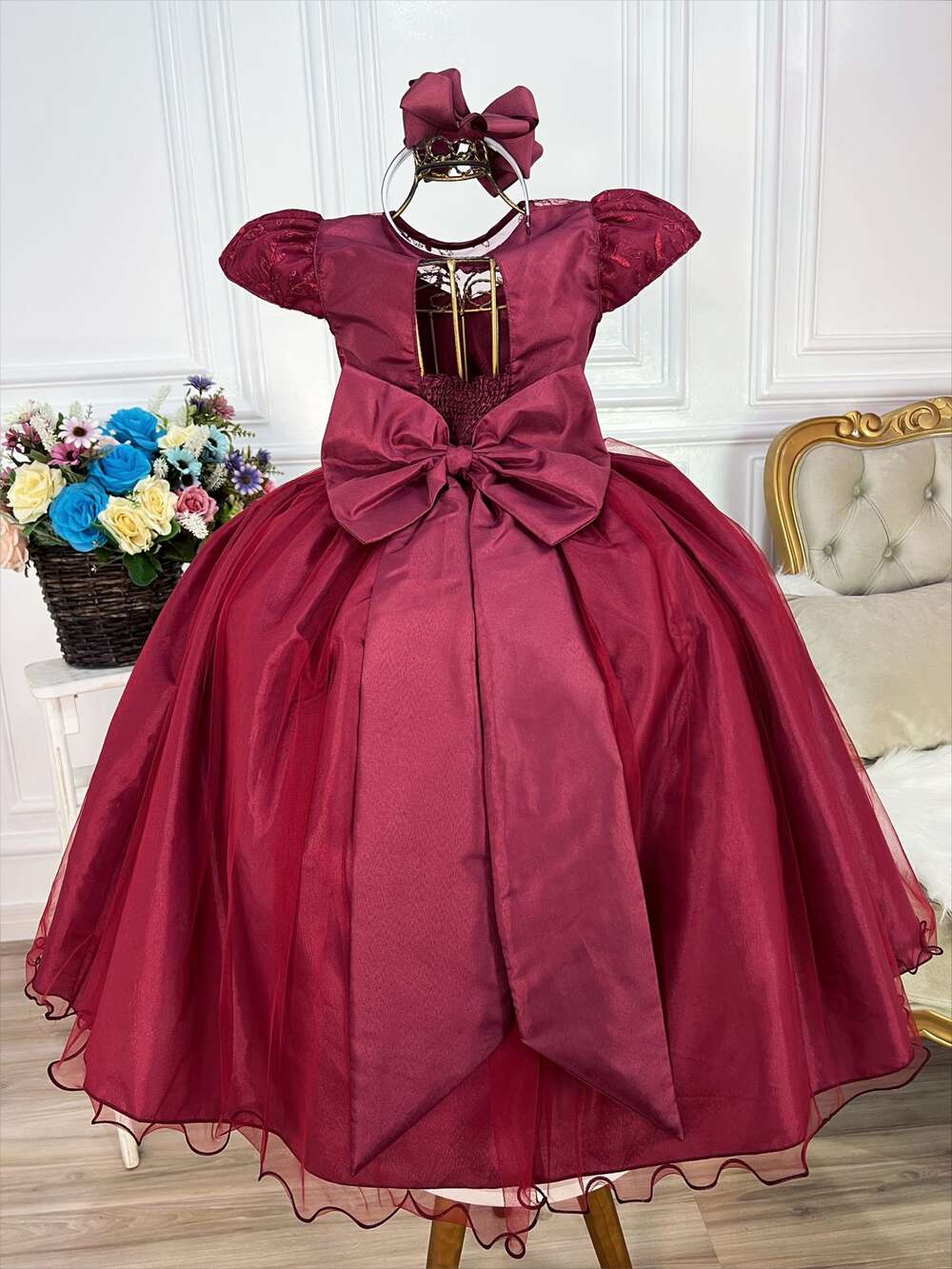 Vestido Infantil Marsala Damas Honra Casamento Renda Pérolas