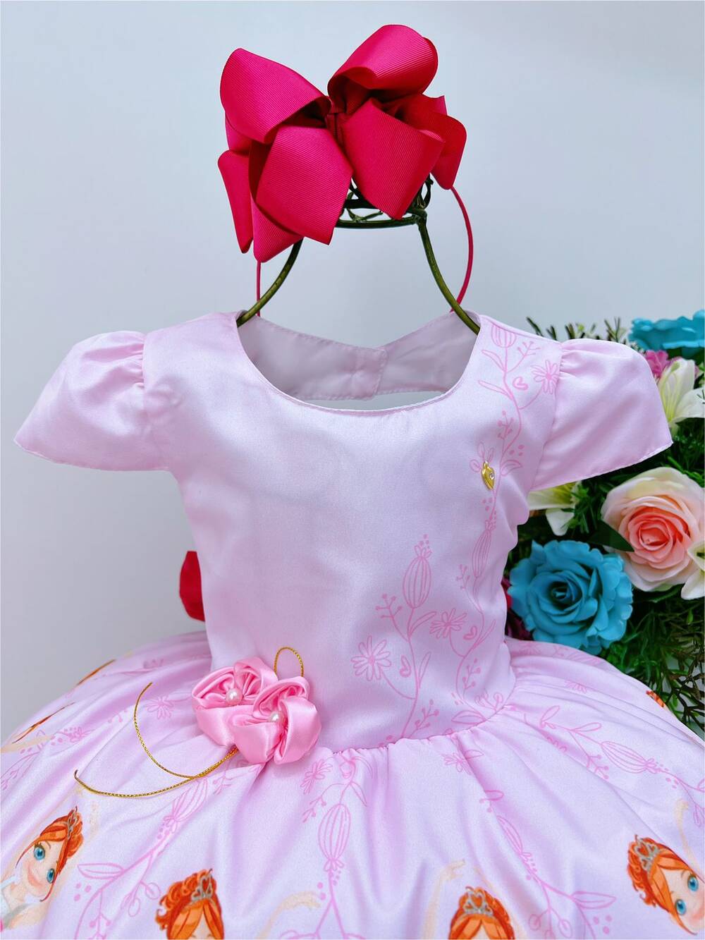 Vestido Infantil Rosa Saia Floral Bailarina