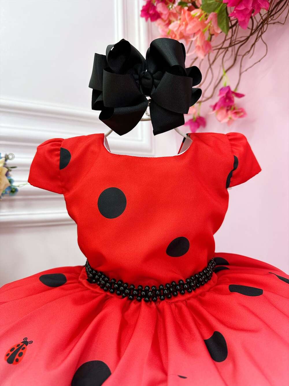 Vestido Infantil Vermelho Ladybug e o Gato Noir Luxo