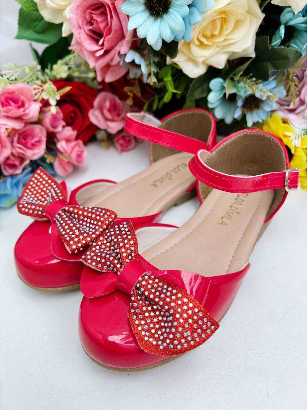 Sapatinho Vermelho Verniz Com Lacinho e Strass Luxo