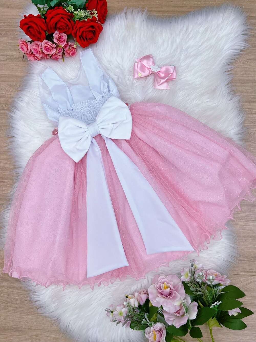 Vestido Infantil Chuva de Amor Bênçãos Luxo Com Laço