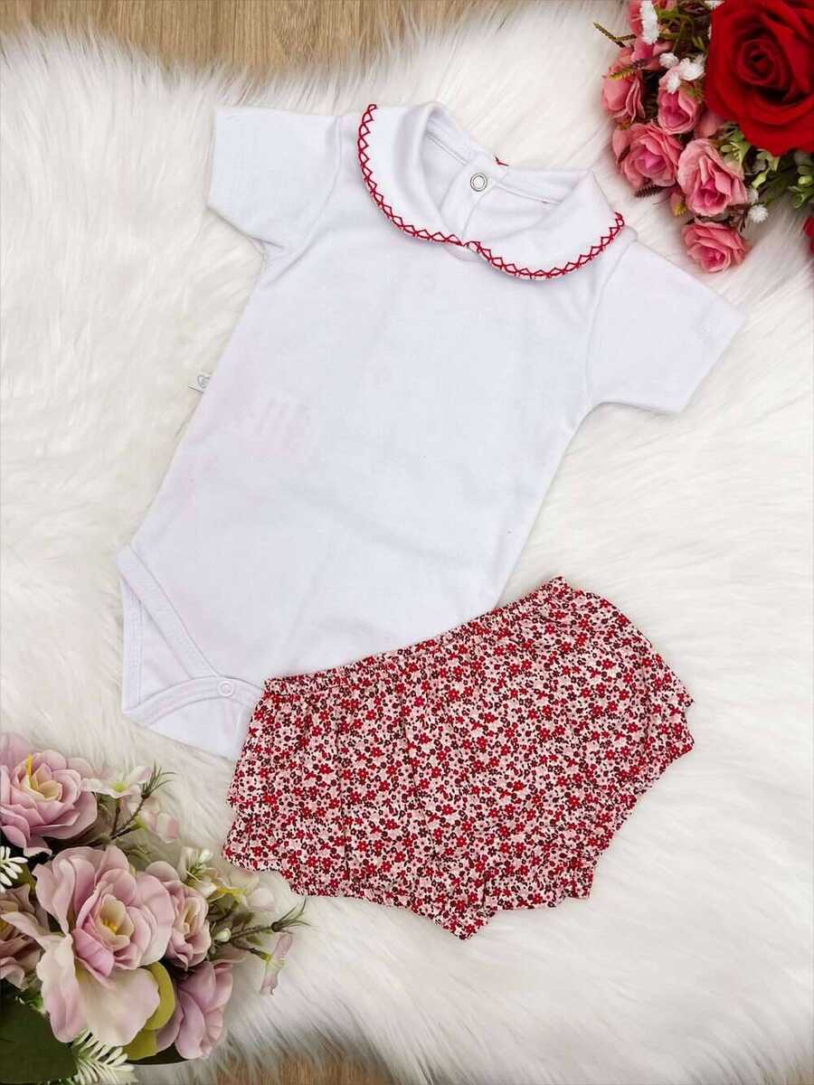 Conjunto Infantil Blusa Calcinha Branco e Vermelho