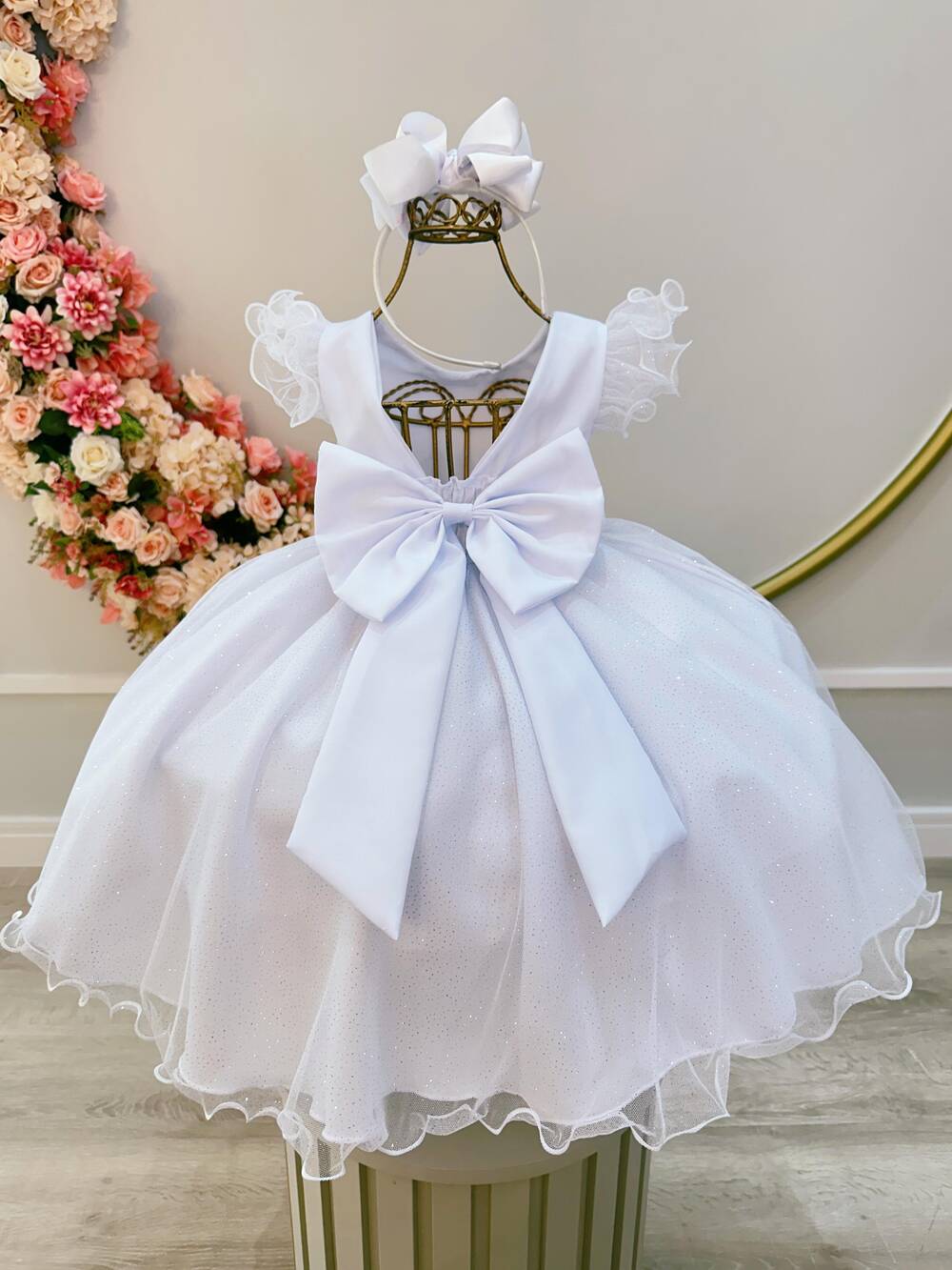 Vestido Infantil Branco Luxo C/ Cinto de Strass