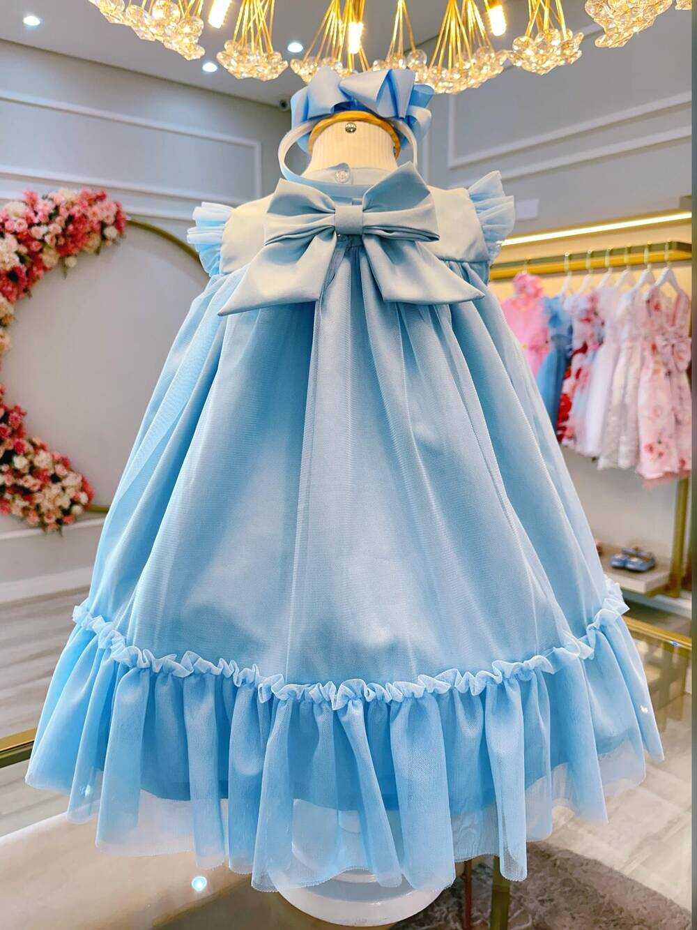 Vestido Infantil Azul Claro Jardim Encantado Luxo