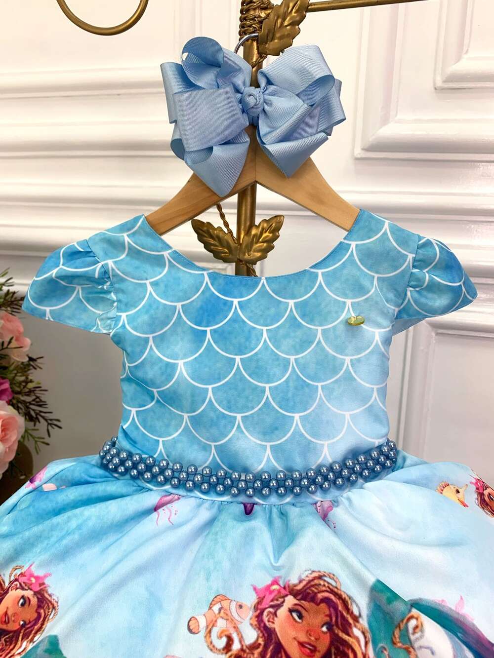 Vestido Infantil Princesa Ariel Sereia Peito Escamas Filme