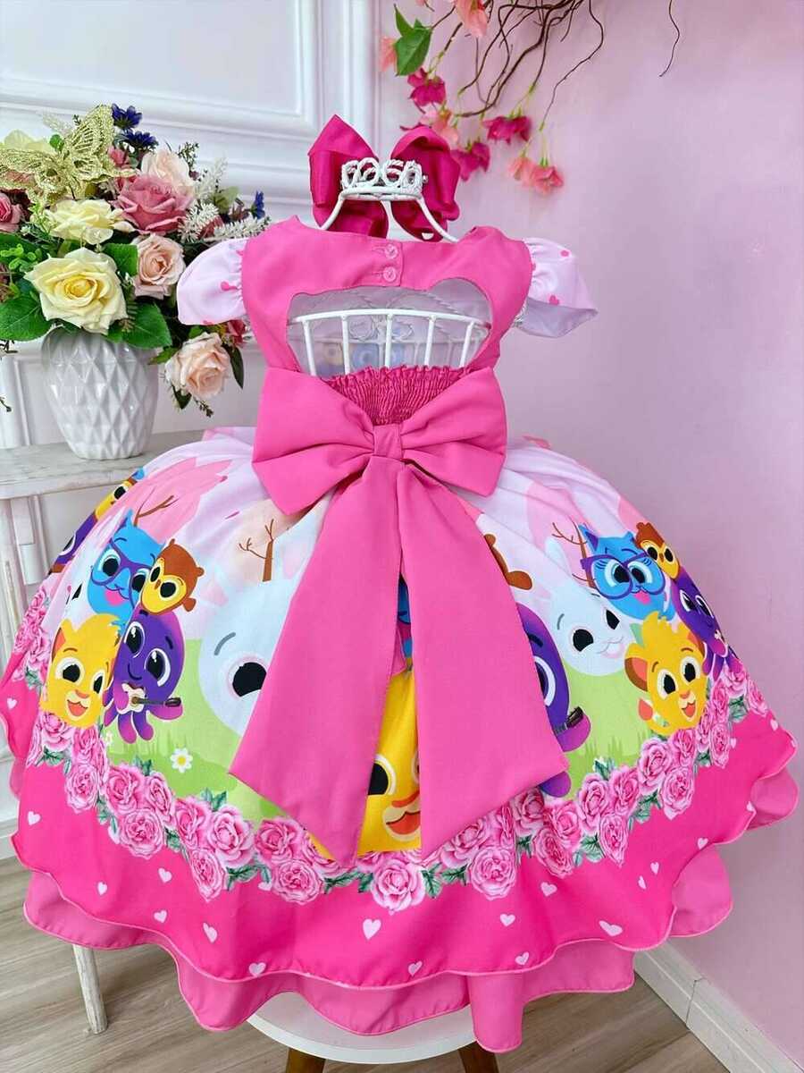 Vestido Infantil Rosa Bolofofos C/ Cinto de Pérolas Festas