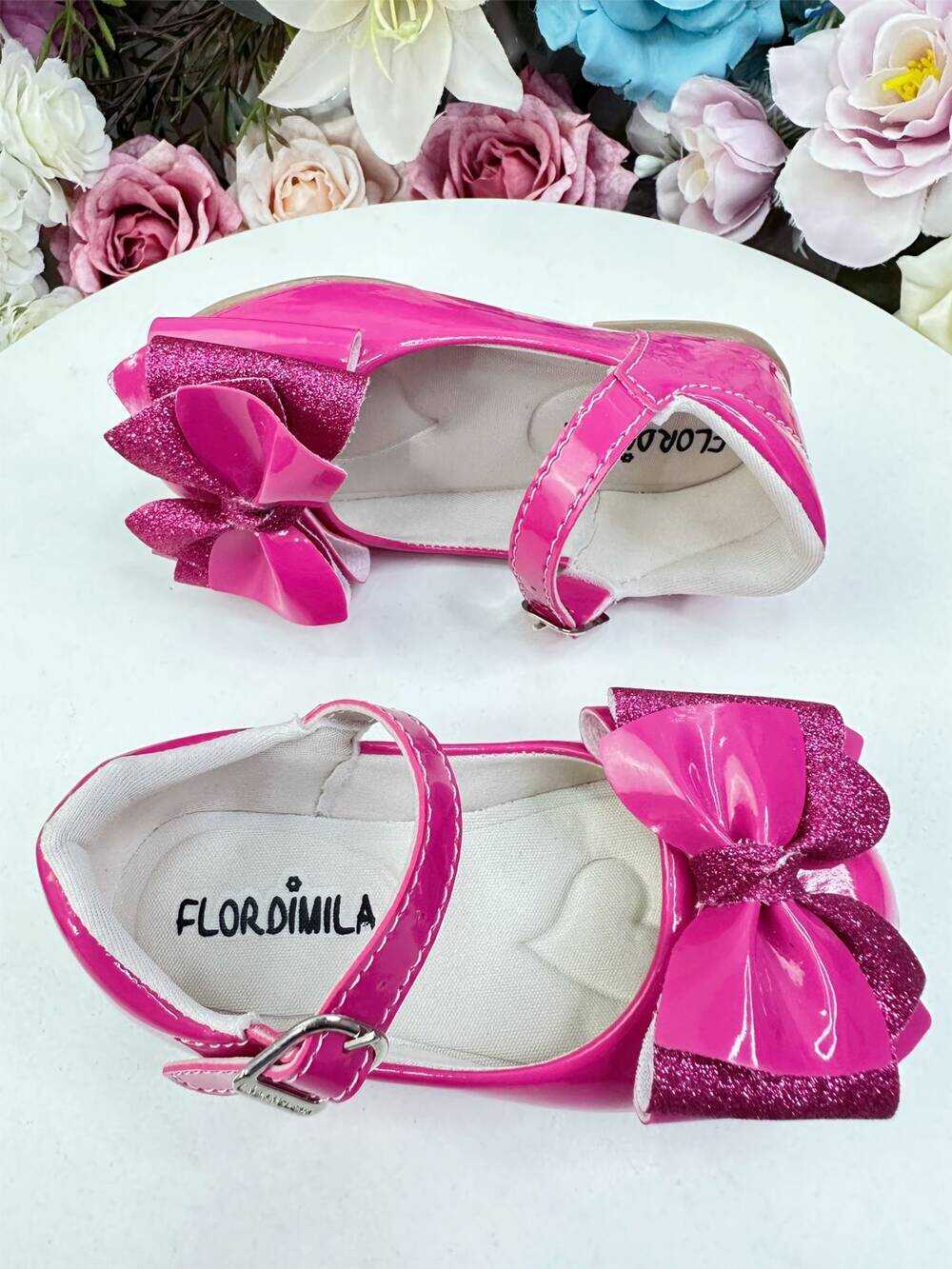 Sapatinho Pink Verniz Com Lacinho e Glitter Super Luxo