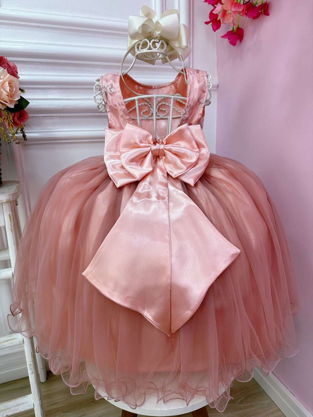 Vestido Infantil Rose Damas de Honra Cinto Pérola Strass